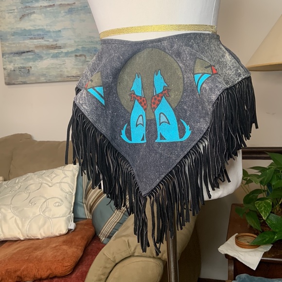 Vintage Santa Fe black denim and leather w/ scarf Southwestern Collar - Picture 3 of 8